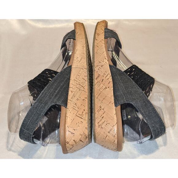Skechers Womens Black Luxe Foam Brie Sandals Cork Wedge Denim Strap Casual Sz 7 - Picture 5 of 10